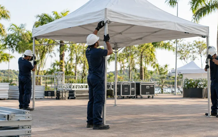 Equipe de montagem de estruturas em Petrolina e Juazeiro Equipe profissional montando estrutura para evento com segurança