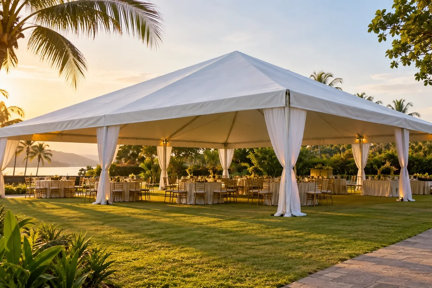 Aluguel de tendas para eventos em Petrolina e Juazeiro Tenda branca instalada em espaço externo para evento